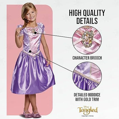 DISGUISE Fantasia oficial clássica de Rapunzel da Disney para meninas, fantasia de Rapunzel, vestido extravagante infantil, roupa emaranhada para meninas, fantasias de princesa para meninas, fantasias do Dia Mundial do Livro para meninas