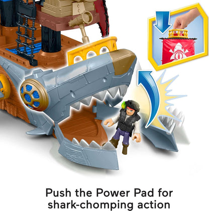Brinquedo Fisher-Price Imaginext para crianças em idade pré-escolar: Navio Pirata Mordida de Tubarão, com figura e acessórios para brincadeiras de faz de conta. Ideal para crianças a partir de 3 anos. HGN68
