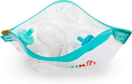 Munchkin  Sacos esterilizadores de micro-ondas Cool Touch, tetina de mamadeira e esterilizador manequim, alternativa de 6 unidades de esterilização de água fria reutilizáveis, mini viagem