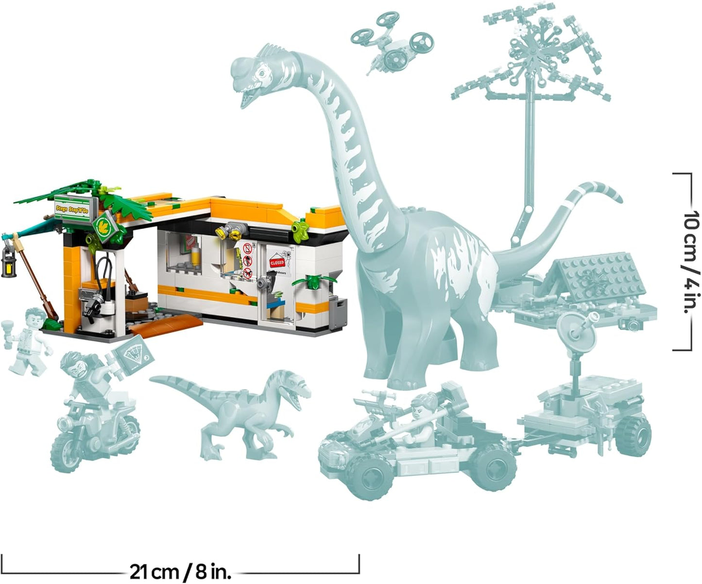 LEGO Jurassic World Missão de Rastreamento de Raptor e Titanossauro - Brinquedo de Dinossauro com 3 Minifiguras, Carro Off-Road e Moto - Presente para Meninos e Meninas a partir de 7 Anos - 76973