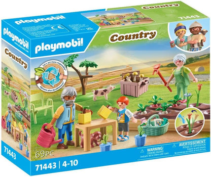 Playmobil  71443 País: Horta com os avós, incluindo canteiro de flores, regador e ferramentas de jardim, encenação divertida e imaginativa, conjuntos de jogos sustentáveis adequados para crianças com mais de 4 anos