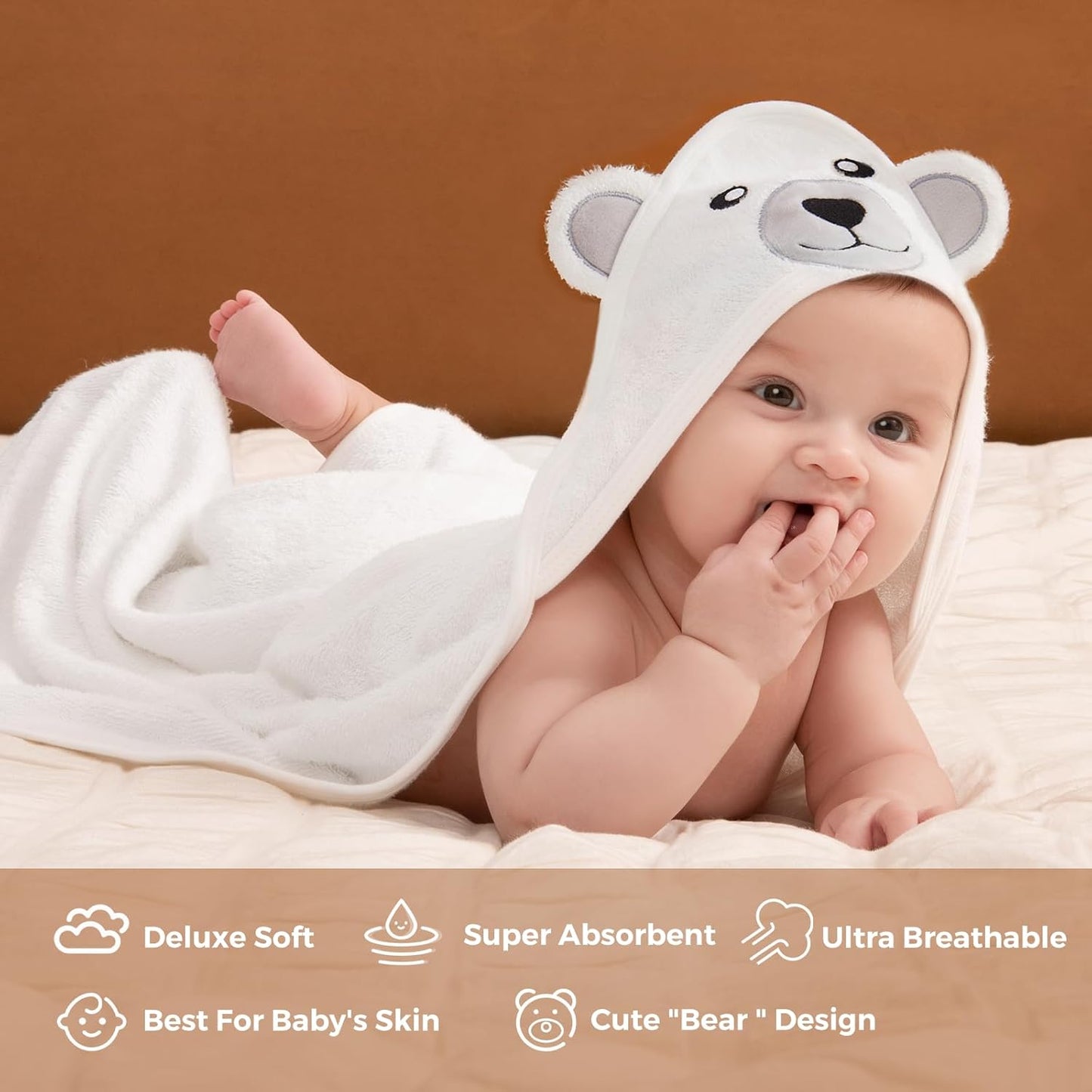 momcozy Conjunto de toalhas de banho para bebê de bambu, 5 pacotes, 1 * toalhas com capuz para recém-nascido, 3 * panos de banho, 1 * luva de banho, toalha macia e superabsorvente com capuz para bebê, unissex