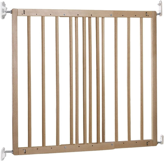 BabyDan Barrera de seguridad de madera extensible Multidan, haya, 60,5-102 cm - Barrera de seguridad de madera de haya con cierre de rosca y sin tropiezos