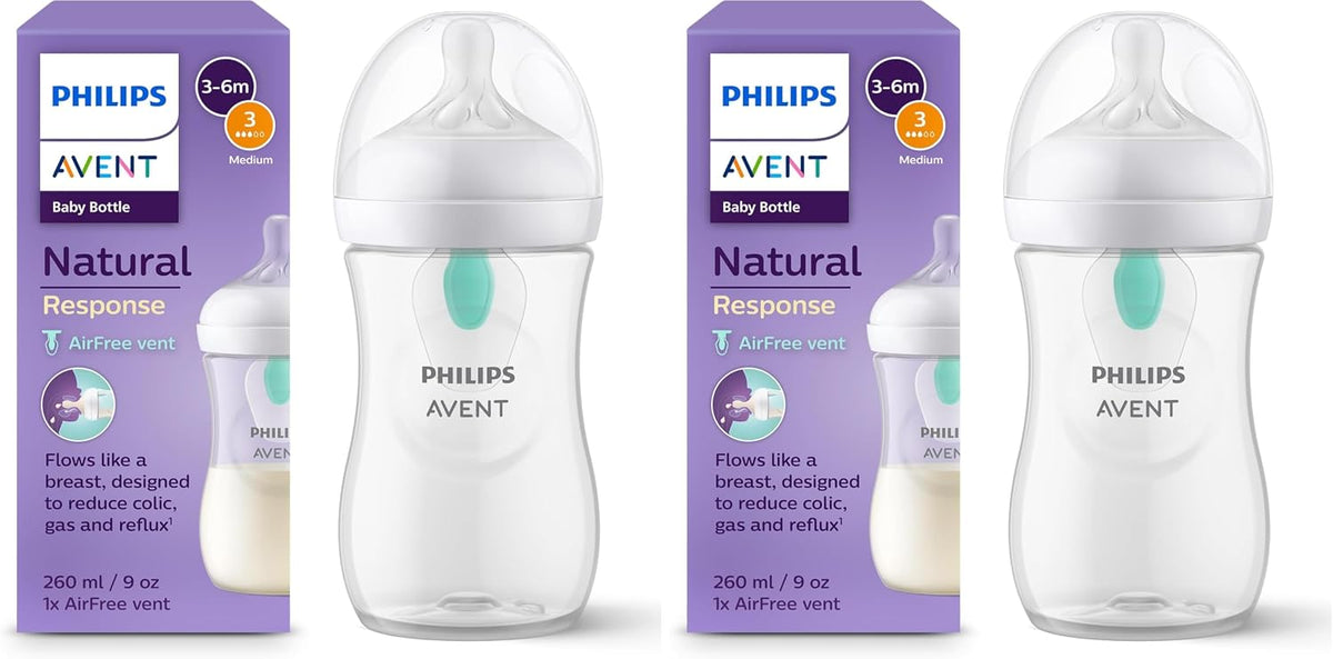 Philips Mamadeira Avent Natural Response – 260 ml, com sistema de ventilação AirFree, livre de BPA, para bebês a partir de 1 mês (Modelo SCY673/01) (Embalagem com 2 unidades)