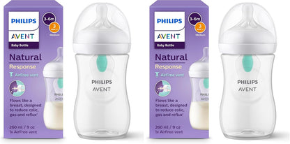 Philips Mamadeira Avent Natural Response – 260 ml, com sistema de ventilação AirFree, livre de BPA, para bebês a partir de 1 mês (Modelo SCY673/01) (Embalagem com 2 unidades)