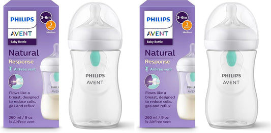 Philips Mamadeira Avent Natural Response – 260 ml, com sistema de ventilação AirFree, livre de BPA, para bebês a partir de 1 mês (Modelo SCY673/01) (Embalagem com 2 unidades)