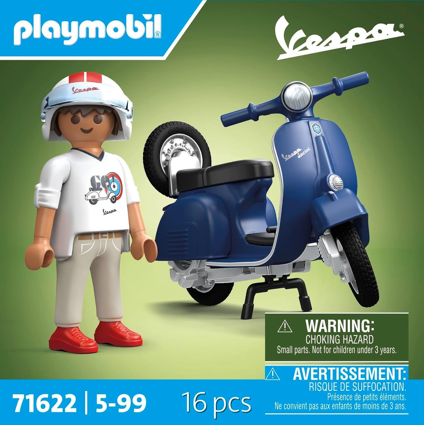 Playmobil Carros 71622: Vespa 150 Sprint Veloce 1969, azul, modelo fiel para colecionadores e fãs, inclui acessórios versáteis e estepe removível
