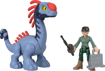 Fisher-Price Conjunto de figuras de ação Imaginext Jurassic World Rebirth com 1 humano de 7,6 cm, 5 dinossauros, lançador de brinquedos e acessórios, JFR25