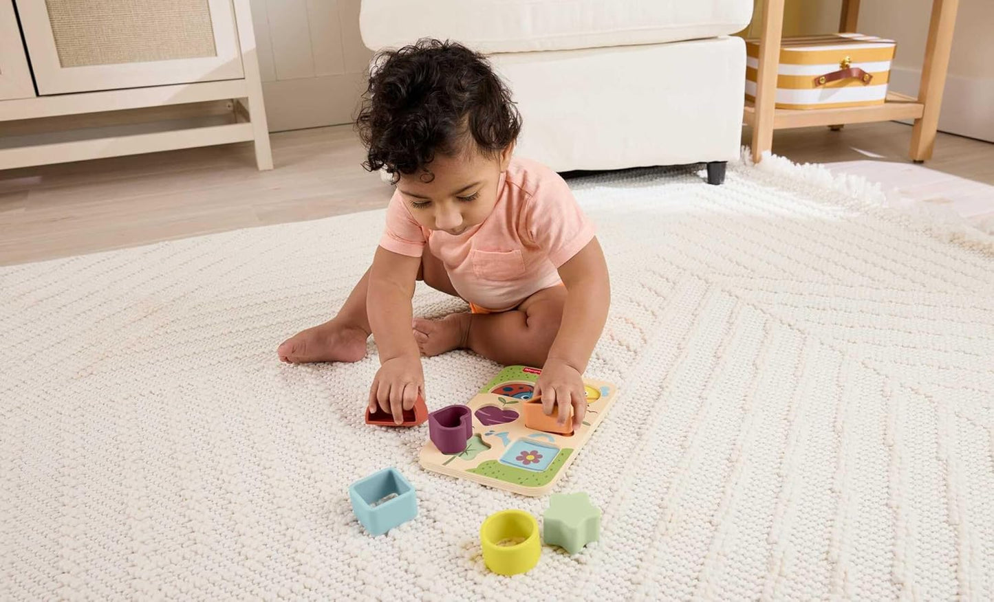 Fisher-Price Brinquedo de madeira para bebês: quebra-cabeça de silicone para classificação e crescimento de formas com base de madeira, ideal para bebês a partir de 6 meses, JKH10