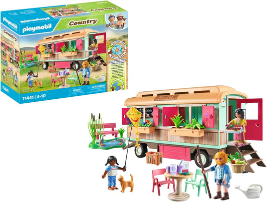 Playmobil 71441 País: Tren Acogedora cafetería con huerto, con remolque cuidadosamente diseñado, equipamiento detallado, juegos de rol divertidos e imaginativos, sets de juego sostenibles aptos para niños a partir de 4 años
