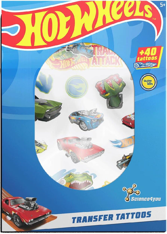 Science4you Tatuagens temporárias - Adesivos Hot Wheels para festa Hot Wheels, Kit de tatuagens de transferência para crianças, presente para meninos e meninas de 5, 6, 7, 8, 9+ anos