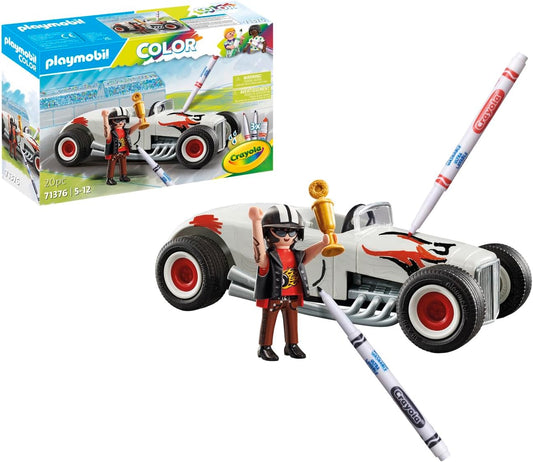 Playmobil 71376 Color Hot Rod, diversión creativa para fanáticos de los autos, con marcadores solubles en agua y varios accesorios, juegos de rol divertidos e imaginativos, juegos de arte adecuados para niños a partir de 5 años