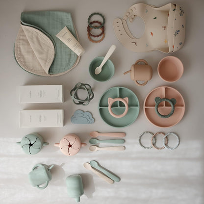 Mushie Tigela de silicone com ventosa, tigela antiderrapante com ventosa para bebês e crianças pequenas, material: silicone de qualidade alimentar, pode ser lavada na lava-louças e usada no micro-ondas (rosa claro)