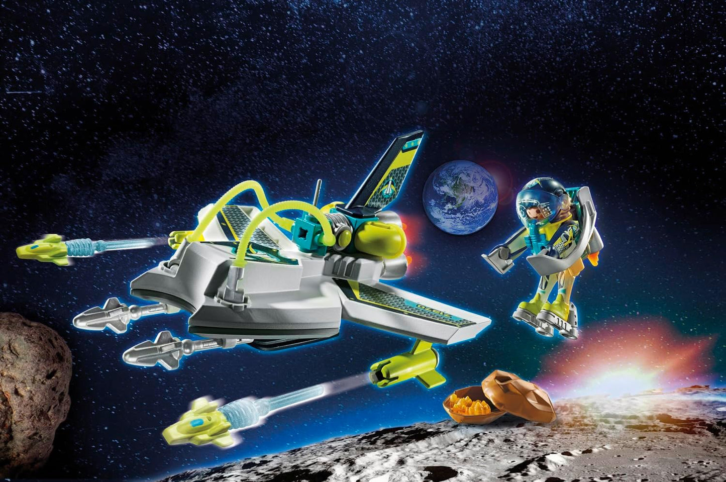 Playmobil  71370 Space Hi-Tech Space Drone, missão no espaço sideral, dramatização divertida e imaginativa, conjuntos de jogos adequados para crianças de 4 anos ou mais