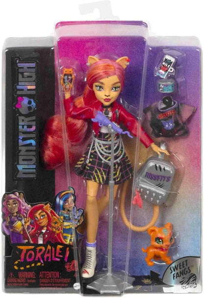 Monster High Boneca colecionável Toralei Stripe com mascote e acessórios Sweet Fangs G3 Reboot, multicolorida (HHK57)
