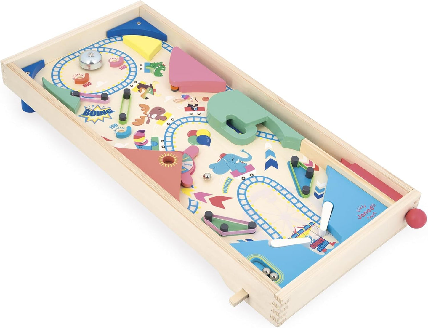 Janod - Máquina de Pinball de Madeira para Montar - Decoração de Parque de Diversões - Jogo de Ação e Reflexos para Crianças Montarem - Estratégia de Aprendizagem e Concentração - Madeira Certificada FSC - A partir de 5 anos