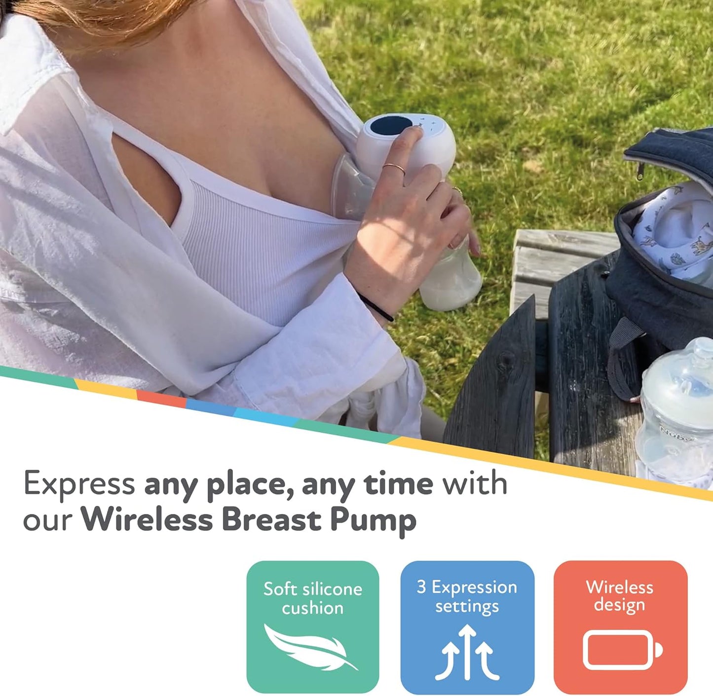 Nuby Bomba de leite sem fio – Design compacto | Controles touchscreen | Bateria recarregável | Estimulação e expressão