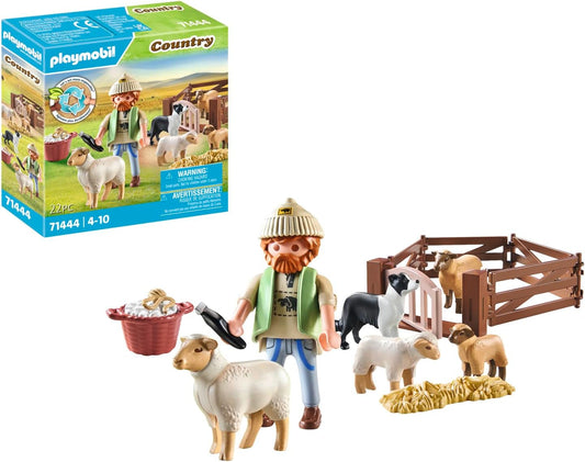 Playmobil 71444 Country: Joven pastor con rebaño de ovejas, con border collie, cortapelos y tira de paja, juego de rol divertido e imaginativo, sets de juego sostenibles aptos para niños a partir de 4 años