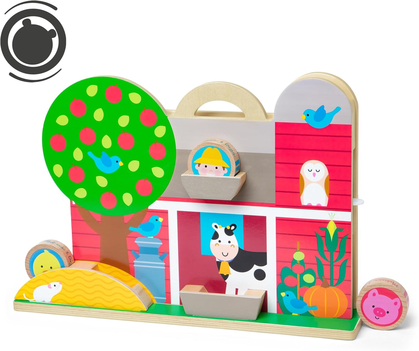 Melissa & Doug Brinquedo de celeiro de classificação de madeira para levar com telhado rebatível e alça 10 peças de madeira para brincar na fazenda - Brinquedos de fazenda, classificação de formas e aprendizado de empilhamento