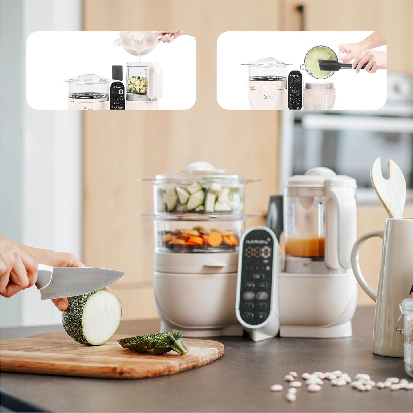 Babymoov Nutribaby Plus 6 em 1 Baby Food Maker, liquidificador e vaporizador de comida para bebê, processador de alimentos para desmame, aquecedor, descongelador, esterilizador, aprovado por nutricionista