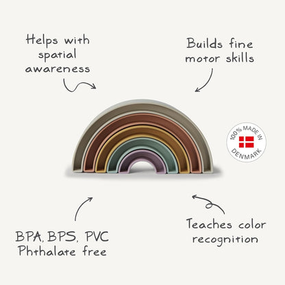 Mushie Brinquedo Rainbow Stacker | Conjunto de 5 peças para classificação e aprendizado | Idade recomendada: 6+ meses | Fabricado na Dinamarca (Tropical)