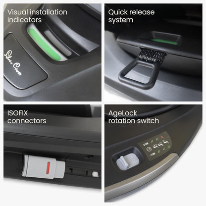 Silver Cross Base Plus com rotação de 360° ISOFIX para cadeiras auto Glide Plus 360 e Approach Plus 360 - Interruptor de rotação AgeLock - Fácil utilização virada para trás ou para a frente - Fixação ISOFIX segura