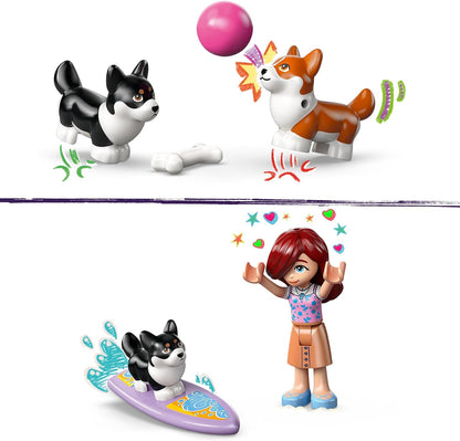 LEGO Friends Surfing Dogs and Adventure Set, Building Toy for 6 Plus Year Old Girls, with 2 Mini Doll Characters and 2 Pet Corgi Animal Figures