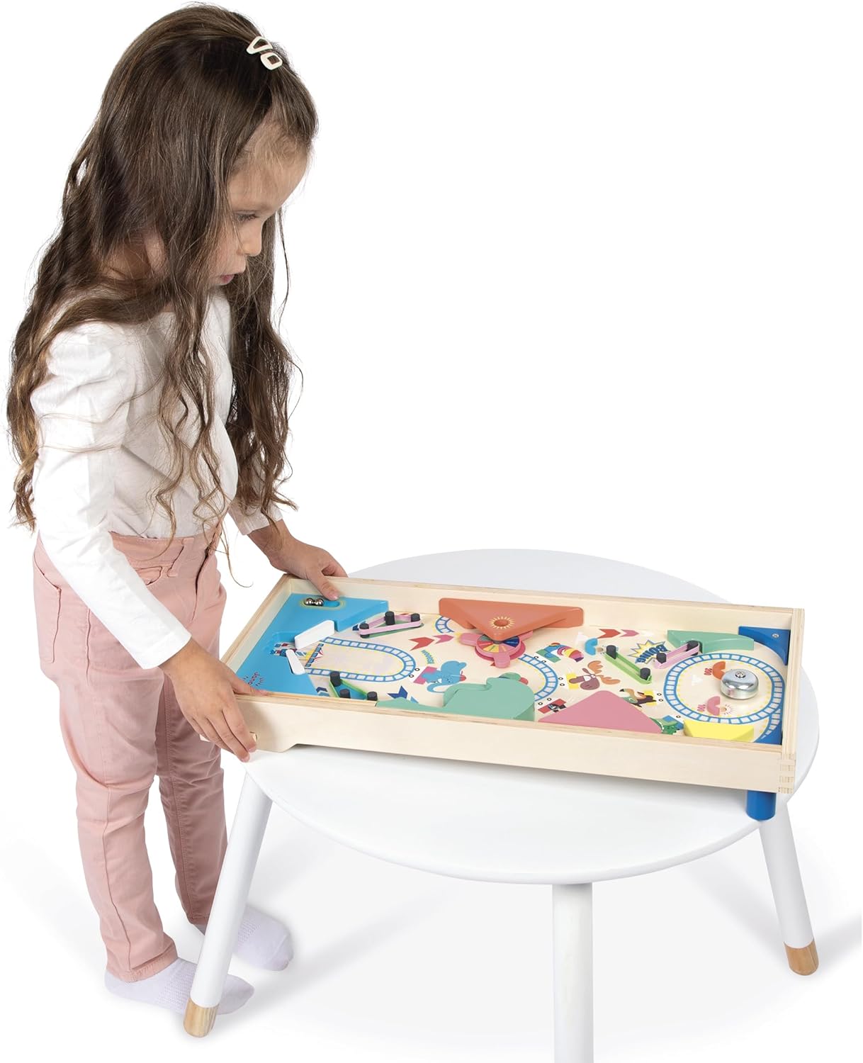 Janod - Máquina de Pinball de Madeira para Montar - Decoração de Parque de Diversões - Jogo de Ação e Reflexos para Crianças Montarem - Estratégia de Aprendizagem e Concentração - Madeira Certificada FSC - A partir de 5 anos