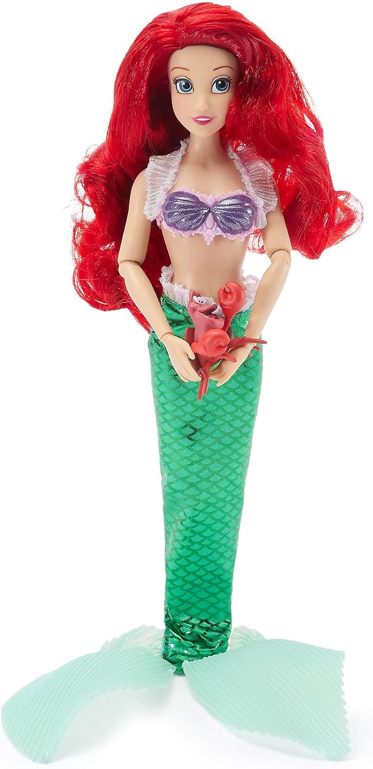 Disney Boneca Clássica Oficial da Ariel da Store para Crianças, A Pequena Sereia, 30 cm, Brinquedo Totalmente Articulado com Cauda de Sereia Brilhante, Cabelo Vermelho Vibrante e Amigo Personagem Surpresa – Indicado para Maiores de 3 Anos