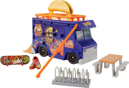 Hot Wheels Estojo Skate Taco Truck - Com corrimão retrátil para manobras radicais de skate, inclui fingerboard exclusivo e sapatos de skate removíveis, para crianças a partir de 5 anos, HMK00