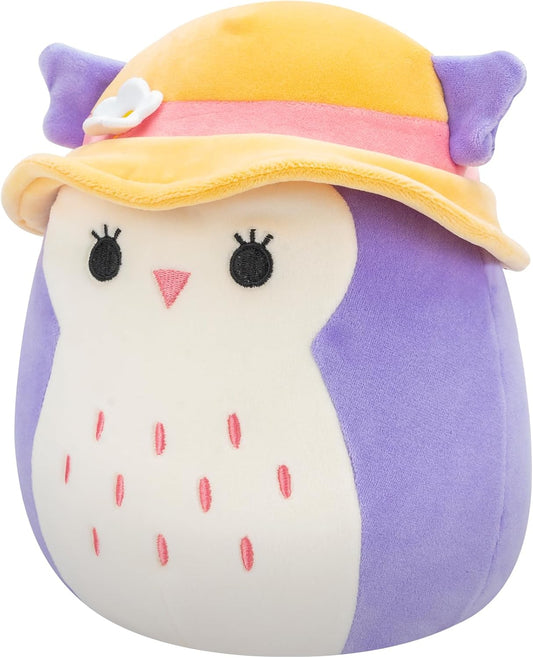 Squishmallows SQCR05400 7.5 pulgadas - Holly el búho morado con sombrero para el sol, multicolor