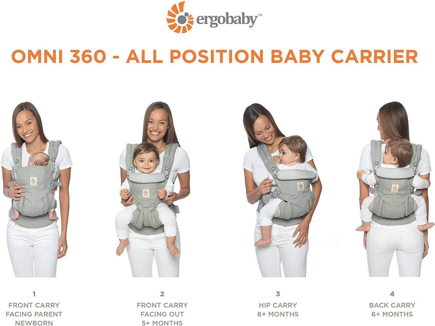 Ergobaby Porta-bebês ergonômico multifuncional Omni 360, todas as posições de transporte, de recém-nascido a criança, cinza pérola