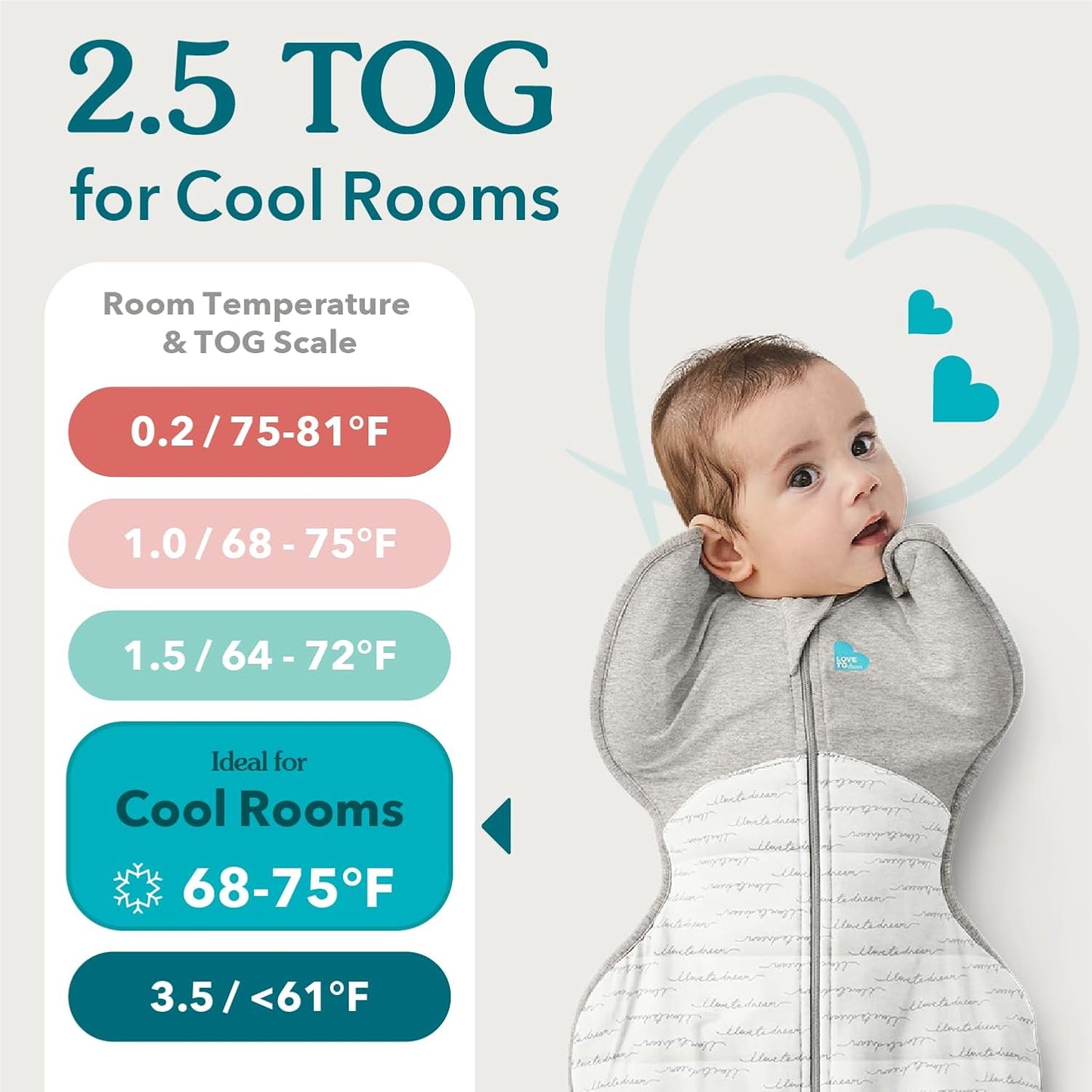 Love To Dream™ Swaddle UP™, Tamanho Pequeno (3,5-6 kg) - Branco | Ajuste perfeito, promove uma rotina de sono saudável | 2,5 Tog, ideal para inverno e outono (16-20 °C) | Algodão lavável à máquina com zíper duplo