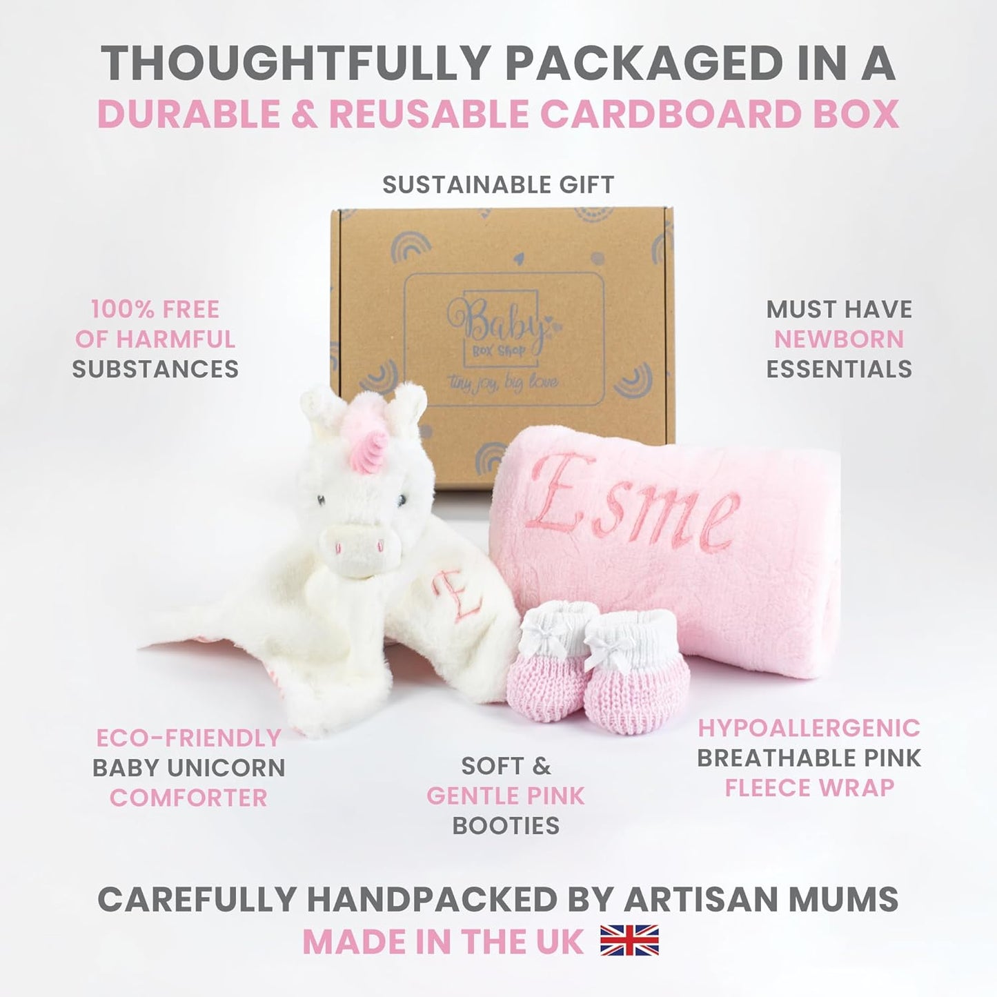 Baby Box Shop - Presentes personalizados para bebês - Cobertor de bebê personalizado e edredom de bebê zebra personalizado com botinhas de algodão cinza e branco, ideais para presentes de batizado