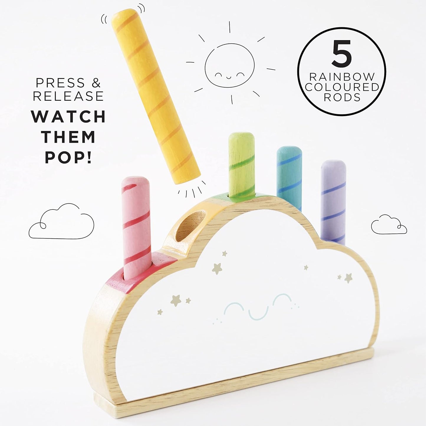 Le Toy Van Pl133 madeira educacional petilou arco-íris nuvem pop imprensa e liberação bebê sensorial montessori criança aprendizagem brinquedo-adequado para 18 + meses