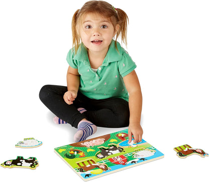 Melissa & Doug Brinquedos de madeira - Placas de fixação de animais de fazenda para crianças, brinquedos de aprendizagem para meninas e meninos de 2 anos, quebra-cabeças para crianças, presentes de madeira para crianças