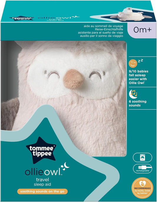 Tommee Tippee Mini ayuda para dormir de viaje con ruido blanco, CrySensor, recargable por USB y lavable a máquina, Ollie el búho