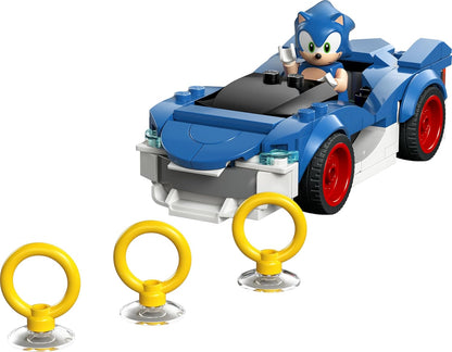 LEGO Sonic the Hedgehog: Sonic Speedster Lightning - Carro de Corrida de Brinquedo com Minifigura, Esmeralda do Caos e 3 Anéis Dourados - Presente Gamer para Meninos e Meninas a partir de 7 Anos - 77117