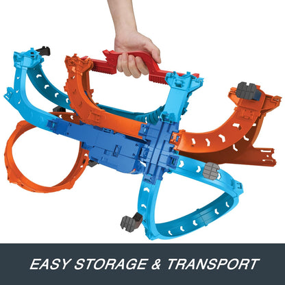 Pista de Carrinhos Hot Wheels Ultra Hots Blast Launch Face-Off com 2 Veículos em Escala 1:64, Corrida e Acrobacias Frente a Frente, 2 Lançadores Acionados por Crianças, HXR71