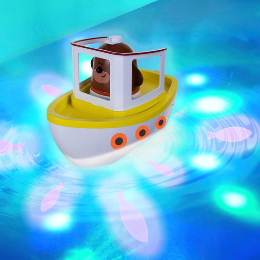 Hey Duggee Lightshow Barco fluvial Espectáculo de luces subacuáticas Barco de juguete para baño, flotadores, proyectos de luz subacuática, club de ardillas, CBeebies, mayores de 3 años