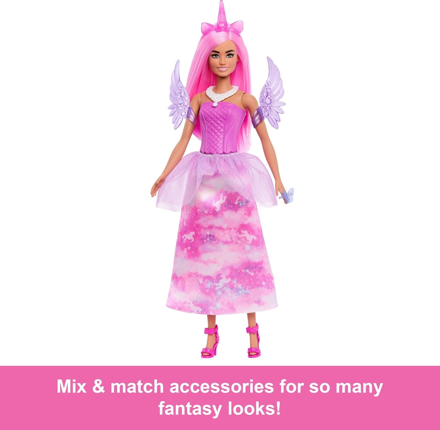 Barbie Calendário do Advento da com boneca e 24 acessórios surpresa, incluindo unicórnio e animais de estimação. Transforme a boneca em sereia, fada e muito mais! JFL66