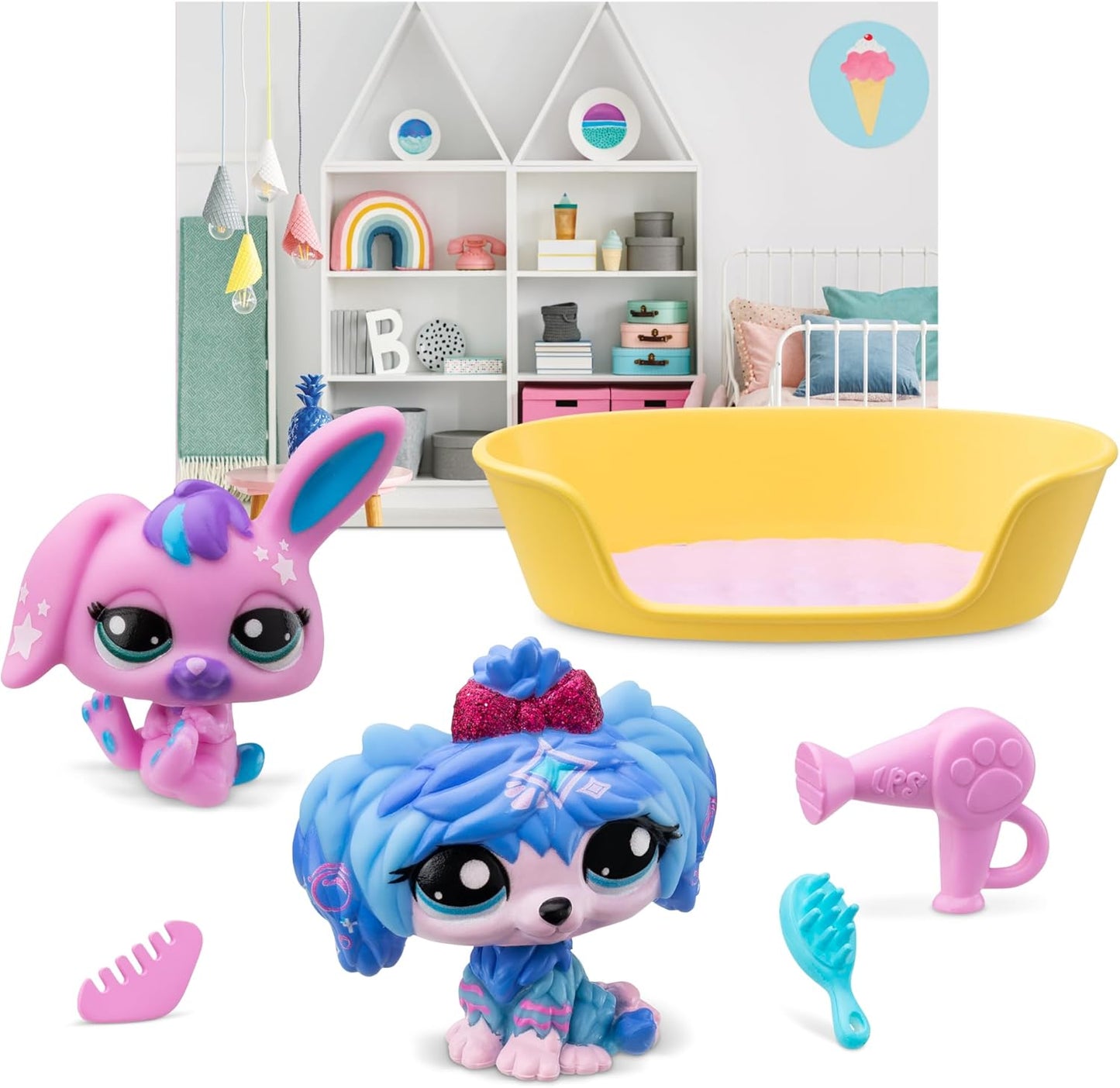 Littlest Pet Shop Petfluencer Super Salão | O conjunto Petfluencer contém 2 mini brinquedos LPS, 4 acessórios, 1 cenário, 1 cartão colecionável e 1 código virtual | Brinquedos colecionáveis para meninas e meninos