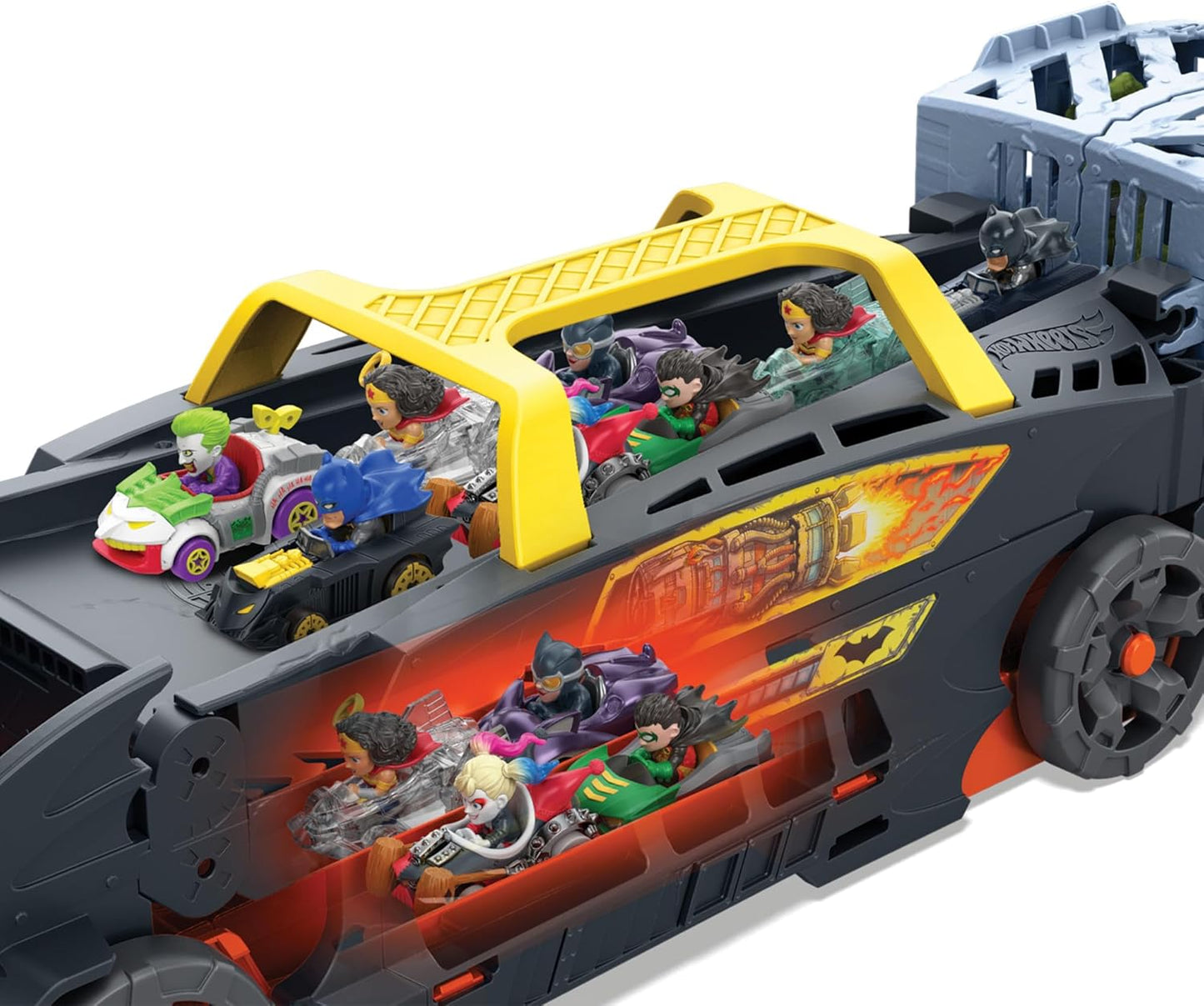 Hot Wheels Toy Cars & Track, RacerVerse Batman’s Escape Chase Large-Scale Vehicle Transforms into 3-Lane Raceway with Die-Cast Batman & Joker