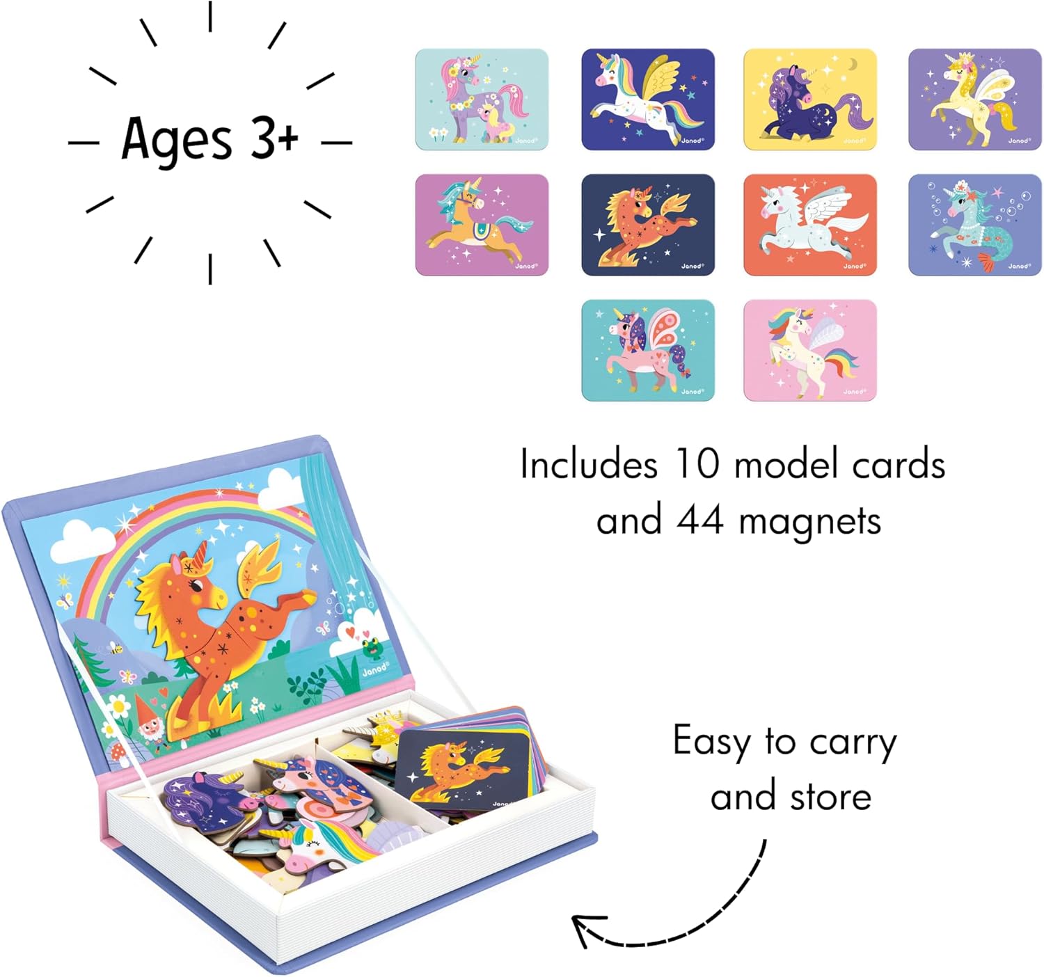 Janod - Magnéti'Book Unicorns - Jogo educativo de 44 ímãs com 10 carta