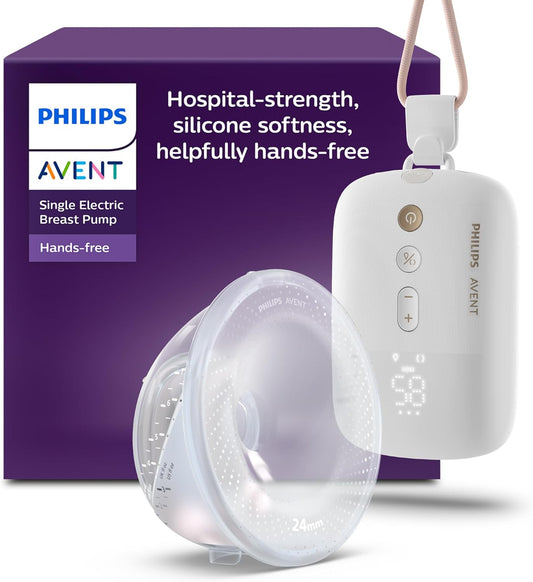 Bomba tira-leite elétrica Philips Avent Hands-Free Single, motor com potência hospitalar, imita o ritmo de sucção do bebê, bombeia até 85 vezes por minuto, copo coletor leve, 2 protetores de mama, modelo SCF531/11