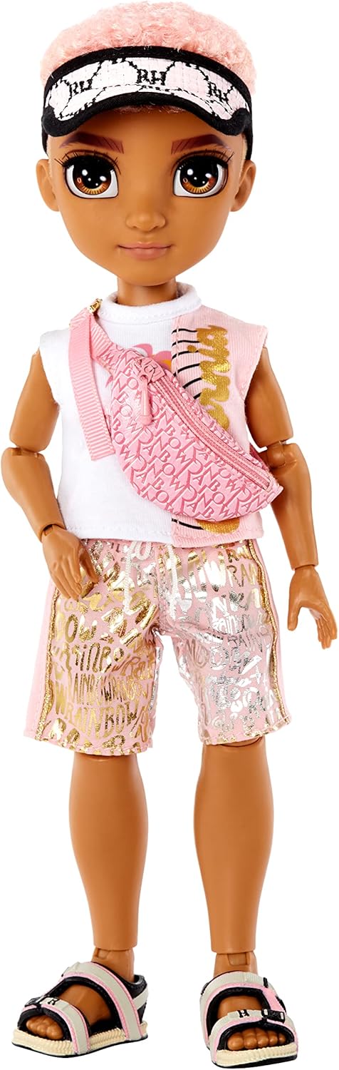 Rainbow High Pacific Coast - FINN ROSADO - Boneco Fashion Masculino com Roupa, Prancha de Surf e Suporte de Exibição - Inclui Acessórios de Piscina, Bolsa Transversal e Mais - Presente e Item de Colecionador para Crianças a partir de 6 Anos 581888