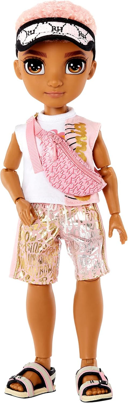 Rainbow High Pacific Coast - FINN ROSADO - Boneco Fashion Masculino com Roupa, Prancha de Surf e Suporte de Exibição - Inclui Acessórios de Piscina, Bolsa Transversal e Mais - Presente e Item de Colecionador para Crianças a partir de 6 Anos 581888