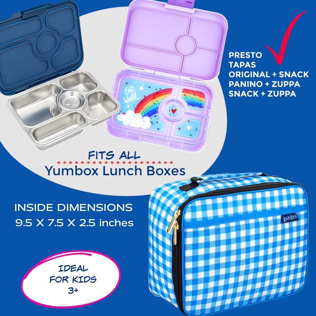 Yumbox Lancheira clássica, tecido isolado e resistente à água, estampas infantis divertidas, bolsos internos e externos, fecho de correr