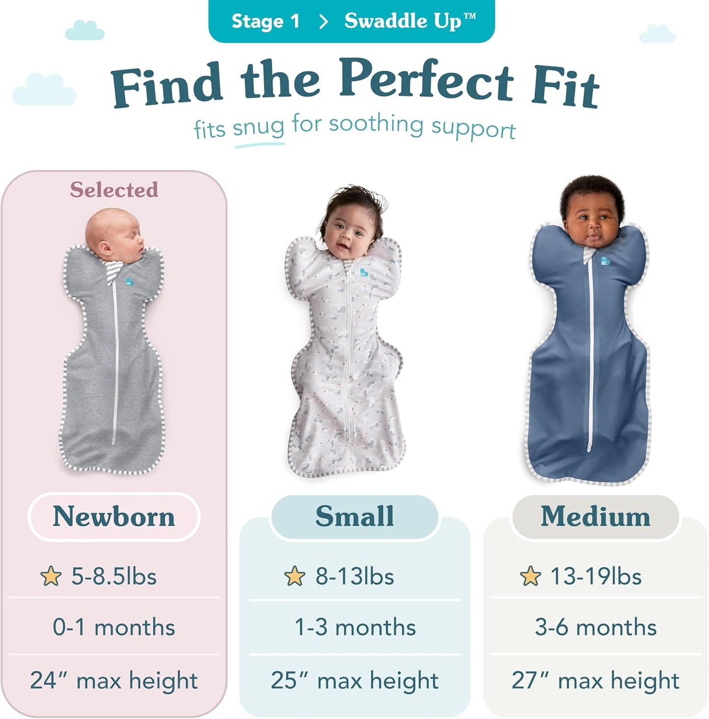 Love To Dream™ Swaddle UP™, Recém-nascido 2,2-3,8 kg - Verde Oliva Lunar, Ajuste Perfeito, Favorece uma Rotina de Sono Saudável, 1.0 Tog para Temperaturas de 20-24°C, Algodão Elástico Lavável à Máquina, 2 Zíperes para Facilitar a Troca de Fraldas