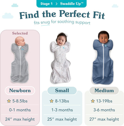 Love To Dream™ Swaddle UP™, Recém-nascido 2,2-3,8 kg - Verde Oliva Lunar, Ajuste Perfeito, Favorece uma Rotina de Sono Saudável, 1.0 Tog para Temperaturas de 20-24°C, Algodão Elástico Lavável à Máquina, 2 Zíperes para Facilitar a Troca de Fraldas
